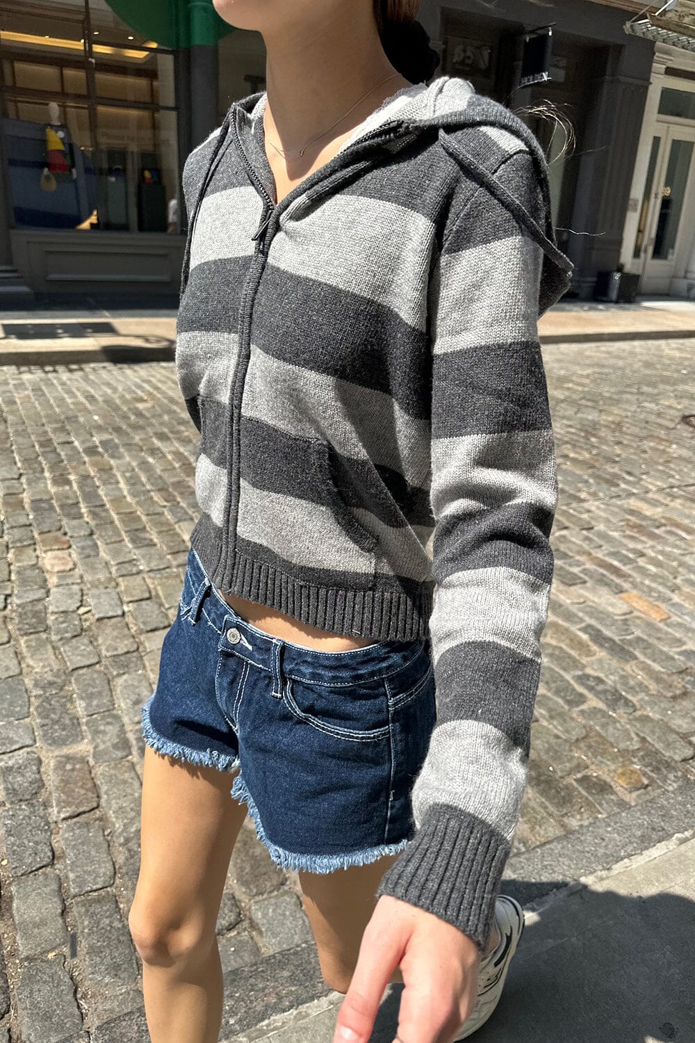 Alana Wool Striped Zip Up Sweater